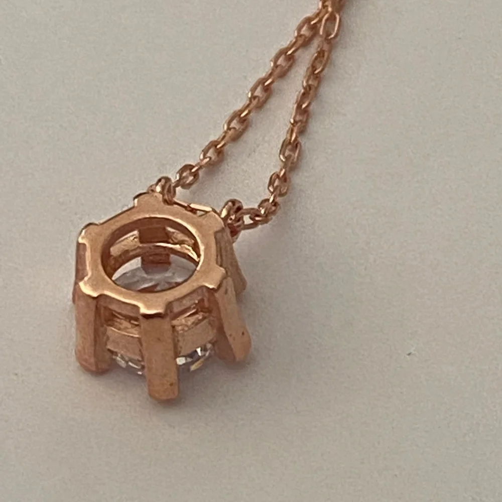 925 Silver necklace solitaire cz 14K rose gold plated